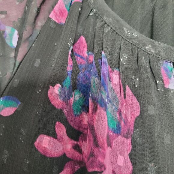 Destination 365 Women's Dress Chiffon Swiss Dot Purple Floral Midi Large - Picture 11 of 11